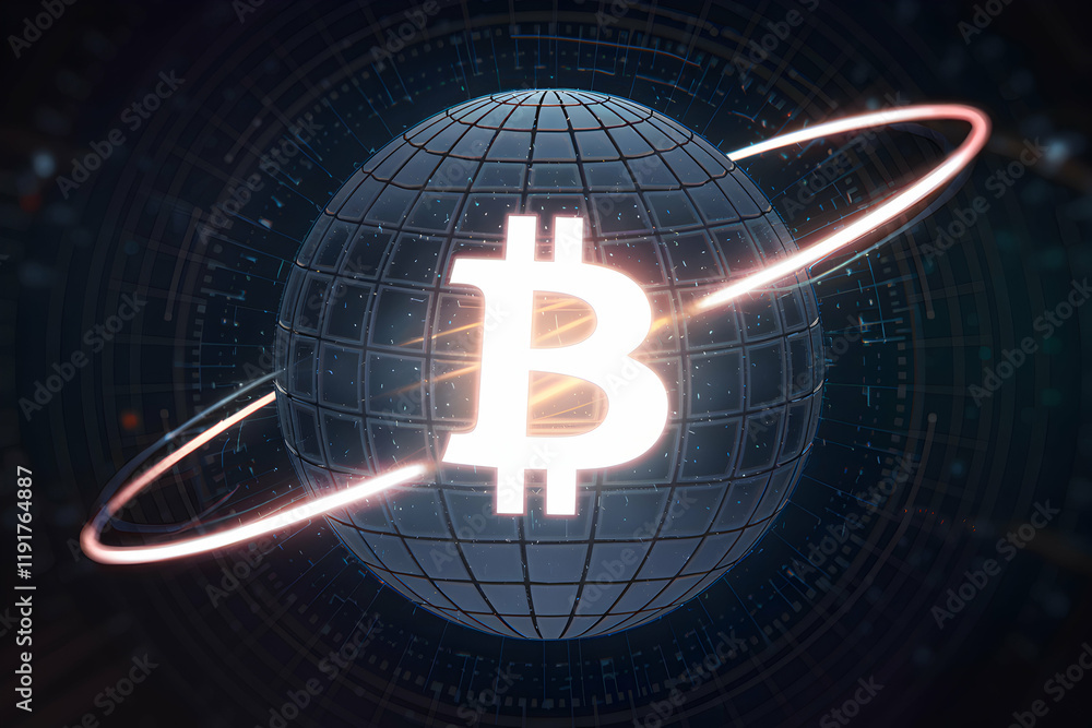Radiant Bitcoin symbol on a glowing Earth, surrounded by futuristic digital streams Radiant Bitcoin symbol on a glowing Earth, surrounded by futuristic digital streams