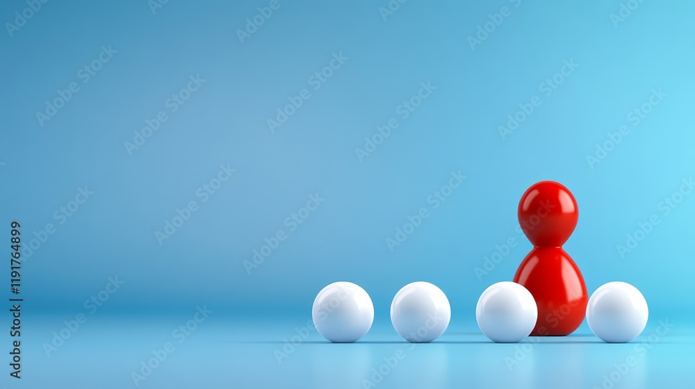 Naklejka premium Red figure amidst white eggs, a surreal composition exploring contrast and minimalism
