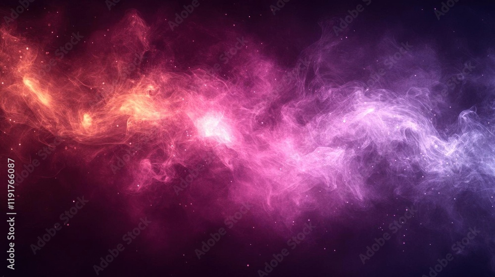 Fototapeta premium Cosmic Nebula: A vibrant swirl of pink, red, and purple hues illuminating the deep space. An abstract cosmic landscape, perfect for science fiction,