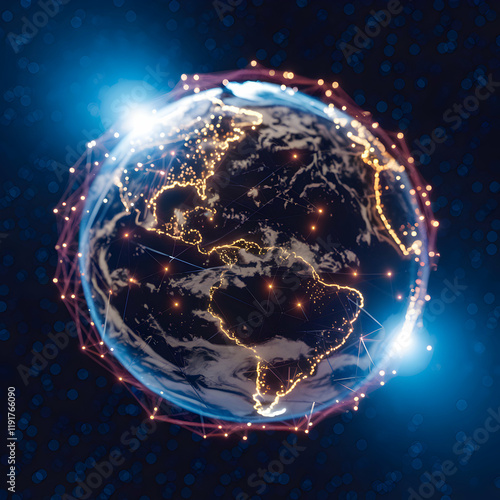 Radiant 3D Earth with luminous web symbolizing global connectivity from space For Social Media Post Size