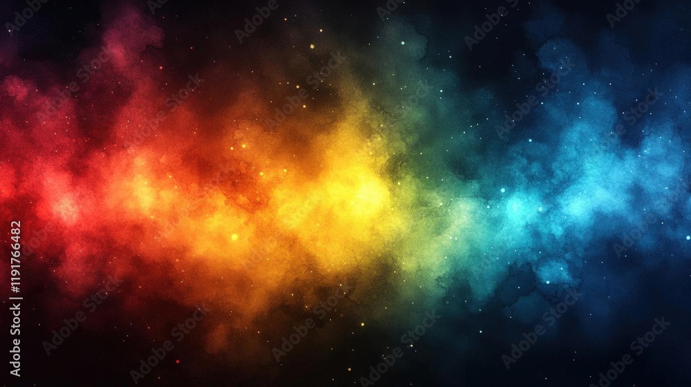 Naklejka premium Cosmic Nebula with Vibrant Rainbow Hues and Sparkling Stars