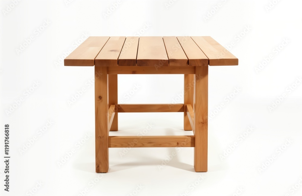 Simple wooden table on white background. Solid wood construction. Flat top surface. Classic design. Versatile furniture piece. Suitable for home, office or restaurant. Modern aesthetic. Simple wooden table on white background. Solid wood construction. Flat top surface. Classic design. Versatile furniture piece. Suitable for home, office or restaurant. Modern aesthetic.