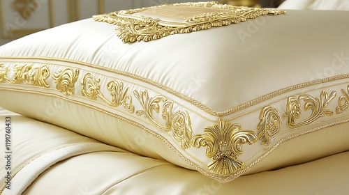 Elegant Cream Pillow with Gold Baroque Embellishments photo