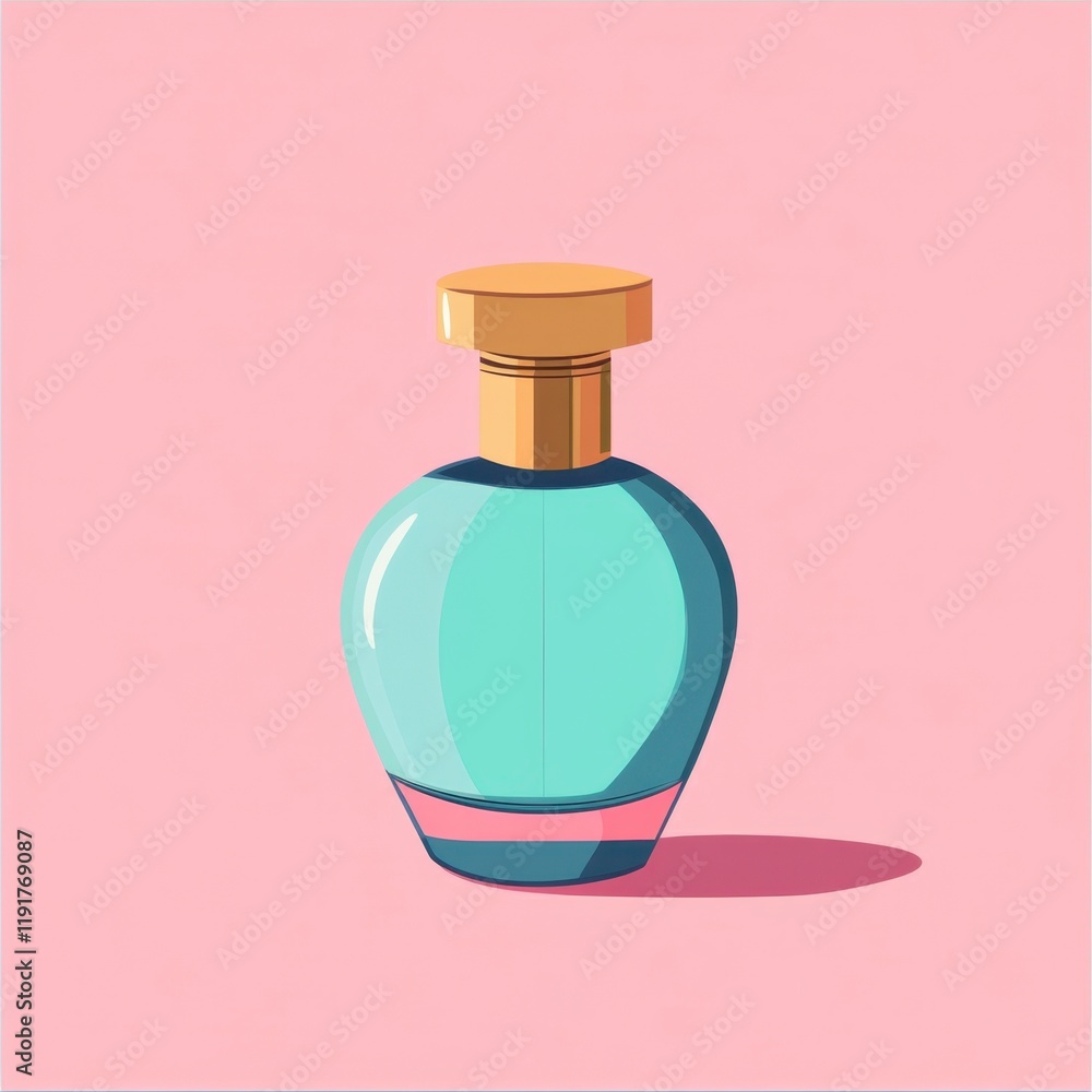 Pastel Teal Perfume Bottle on Pink Background