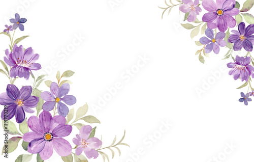 Watercolor purple floral frame