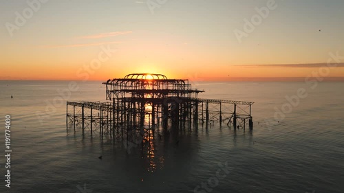 Brighton West Pier, aerial drone footage 4k 