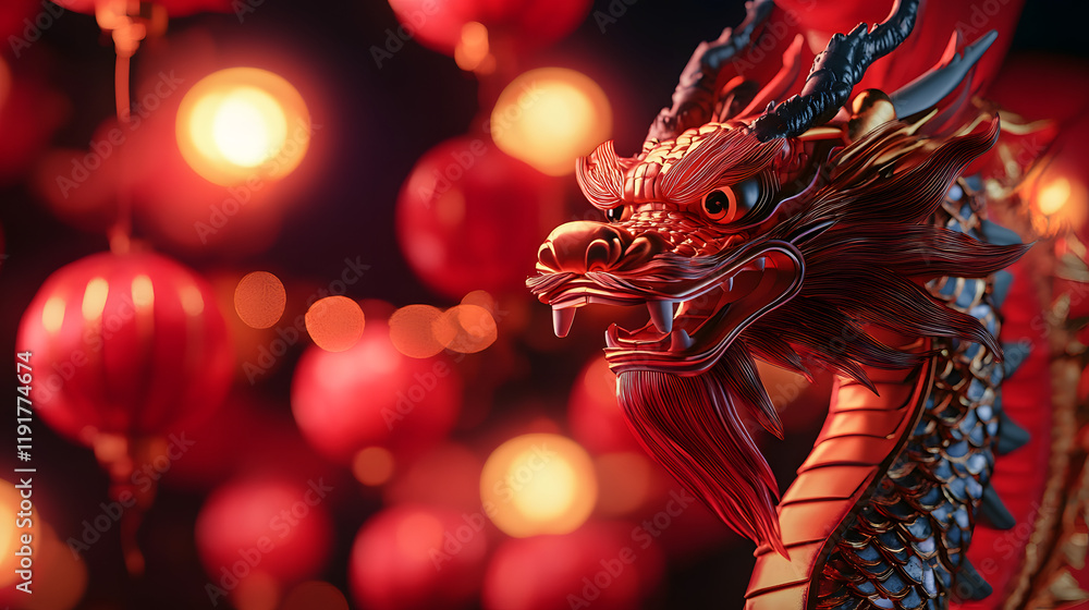 Naklejka premium Chinese new year red dragon background. Dragon symbol