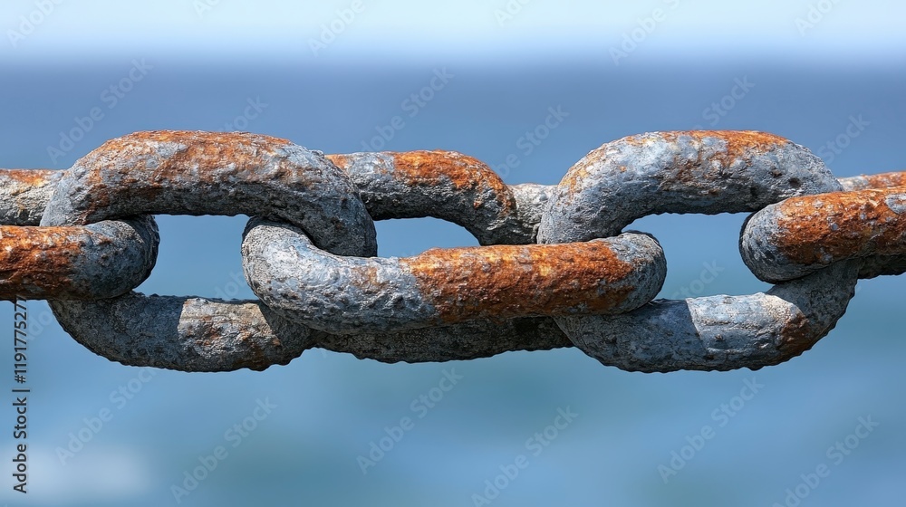Close up of Rusty Metal Chain Links Outdoors Connecting Strength Texture Close up of Rusty Metal Chain Links Outdoors Connecting Strength Texture