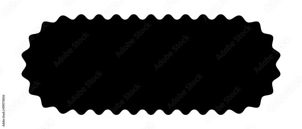 Fototapeta premium Oval rectangle shape with wavy edges. Rectangular shape with round scalloped borders. Empty text box, speech bubble, tag or label isolated on white background. Vector graphic illustration.