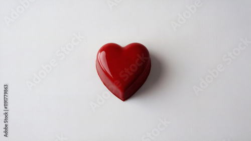 Wallpaper Mural Red Heart-Shaped Chocolate: A simple yet striking photo of a single, perfectly shaped red heart-shaped chocolate captured from a top-down angle on a smooth white background Torontodigital.ca