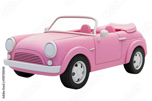 Stylized Pink Convertible Toy Car Isolated on Transparent Background