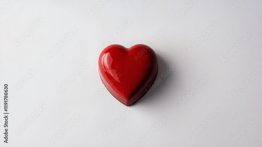 Red Heart-Shaped Chocolate: A simple yet striking photo of a single, perfectly shaped red heart-shaped chocolate captured from a top-down angle on a smooth white background Red Heart-Shaped Chocolate: A simple yet striking photo of a single, perfectly shaped red heart-shaped chocolate captured from a top-down angle on a smooth white background