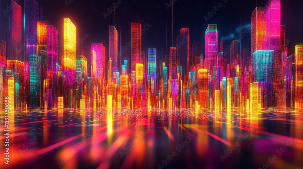 Vibrant Digital Cityscape Neon Lights Futuristic Architecture and Glowing Skyscrapers Vibrant Digital Cityscape Neon Lights Futuristic Architecture and Glowing Skyscrapers