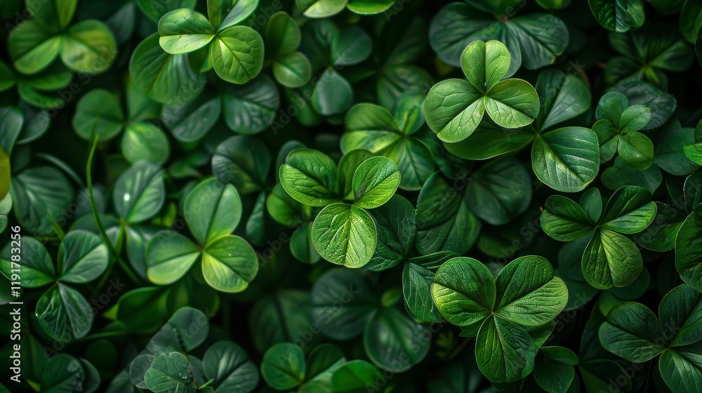 Lush Green Leaves Close-Up Featuring Various Shades of Clovers and Foliage on a Dark Background for Nature, Gardening, and Eco-Friendly Themes Lush Green Leaves Close-Up Featuring Various Shades of Clovers and Foliage on a Dark Background for Nature, Gardening, and Eco-Friendly Themes