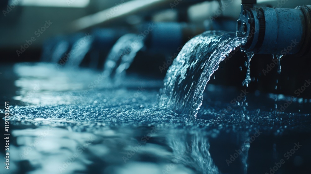 The water is flowing from a pipe and is blue in color The water is flowing from a pipe and is blue in color