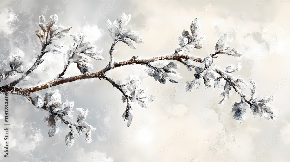 Frost on a branch, beautiful winter postcard. Frostwood. Illustration Frost on a branch, beautiful winter postcard. Frostwood. Illustration