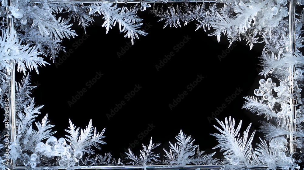 Frosted glass overlays. decorative icy frame with intricate frostwork patterns and a transparent black background. Frostwood. Illustration Frosted glass overlays. decorative icy frame with intricate frostwork patterns and a transparent black background. Frostwood. Illustration