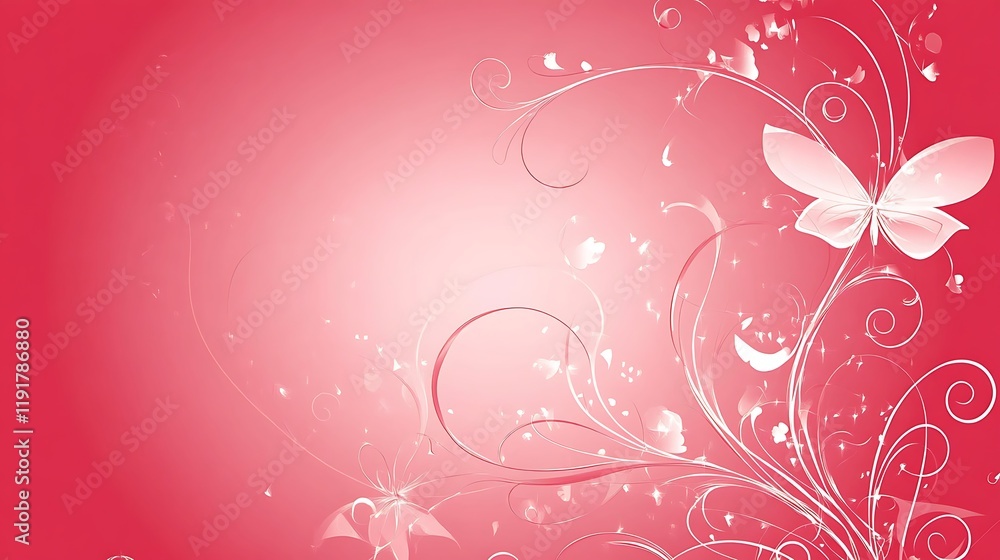 Pink Floral Background with Delicate Butterfly Design Pink Floral Background with Delicate Butterfly Design
