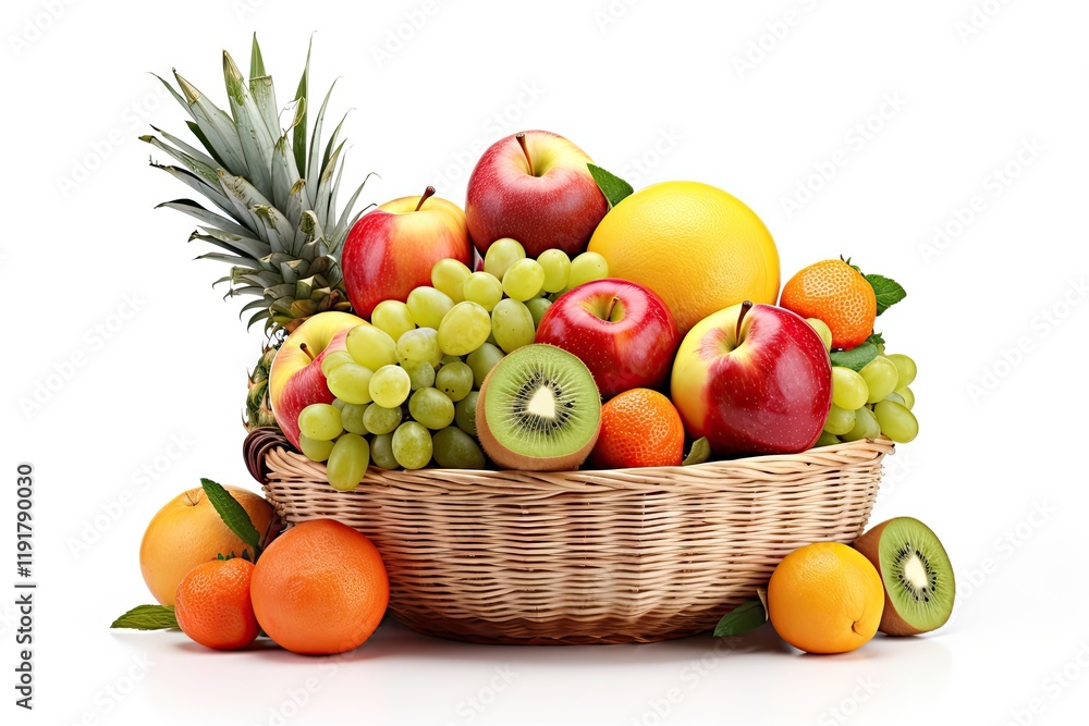 Fruit arrangement in a basket on white background Fruit arrangement in a basket on white background