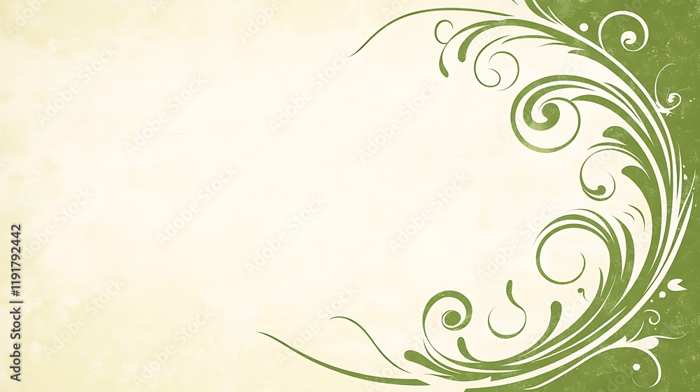 Elegant Green Floral Design On Beige Background Elegant Green Floral Design On Beige Background