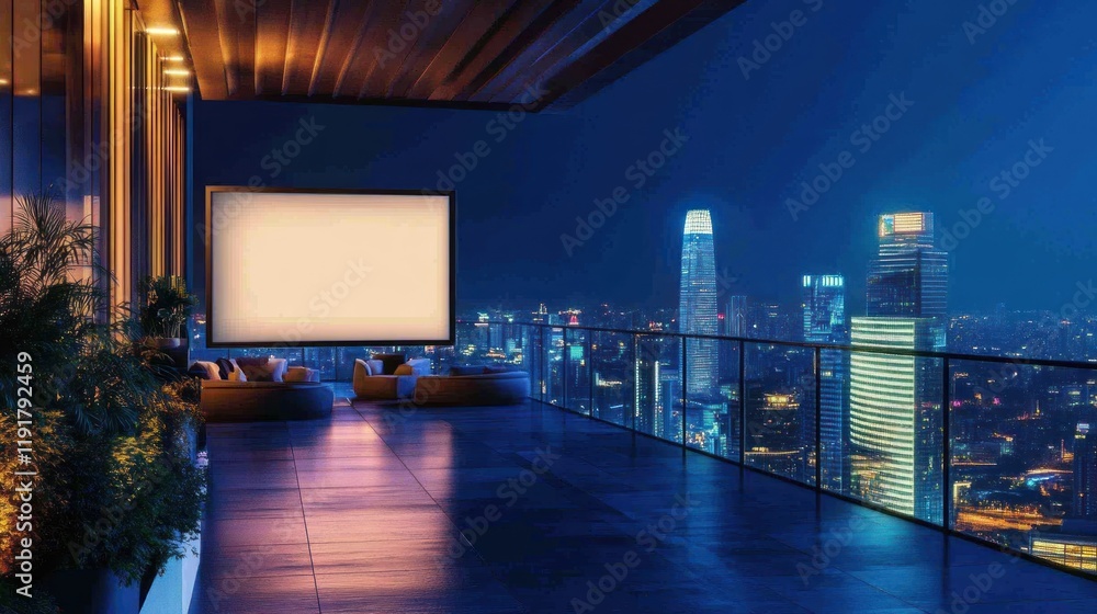 Night Cityscape View from Luxurious Penthouse Balcony Night Cityscape View from Luxurious Penthouse Balcony