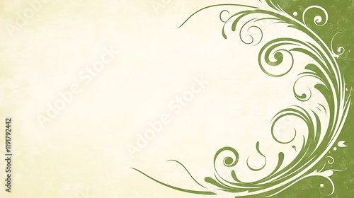 Wallpaper Mural Elegant Green Floral Design On Beige Background Torontodigital.ca