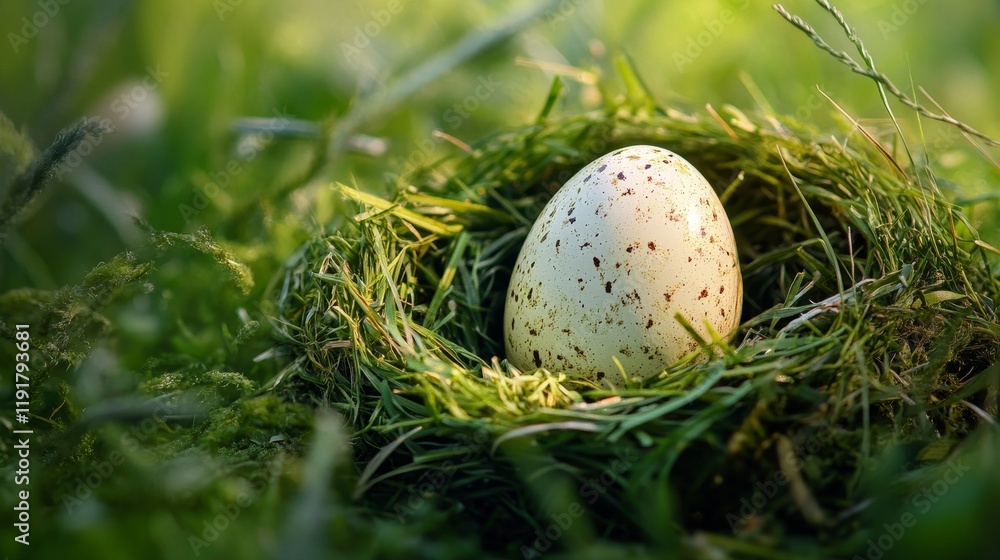Green grass nest cradling decorated Easter egg Green grass nest cradling decorated Easter egg