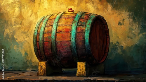 Vintage illustration of a colorful beer barrel. photo