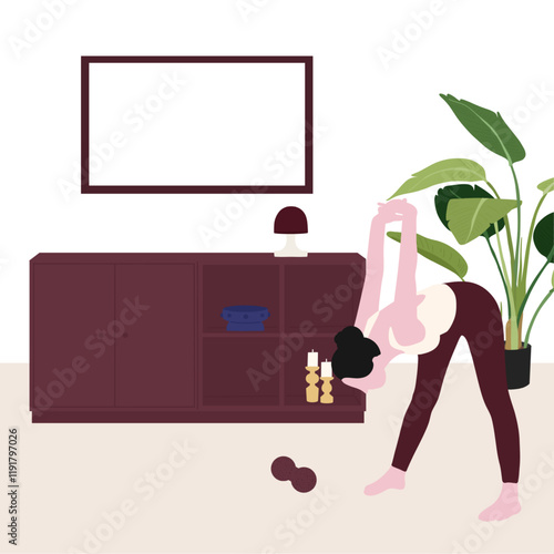 Woman Doing Home Workout Stretching with Hands Clasped