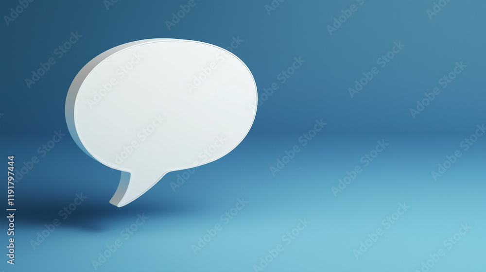 Blank white 3D speech bubble pin isolated against a blue background Blank white 3D speech bubble pin isolated against a blue background