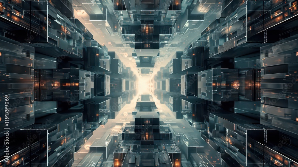 A futuristic, abstract digital landscape with glowing elements and transparent structures. A futuristic, abstract digital landscape with glowing elements and transparent structures.