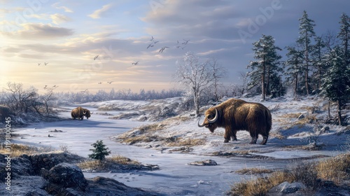 The Ice Age, known as the glacial period, presents a view of the frozen wasteland, a time in geological history when temperatures were much lower than today.The Ice