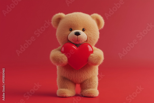 Teddy bear holding a red heart for Valentine's Day