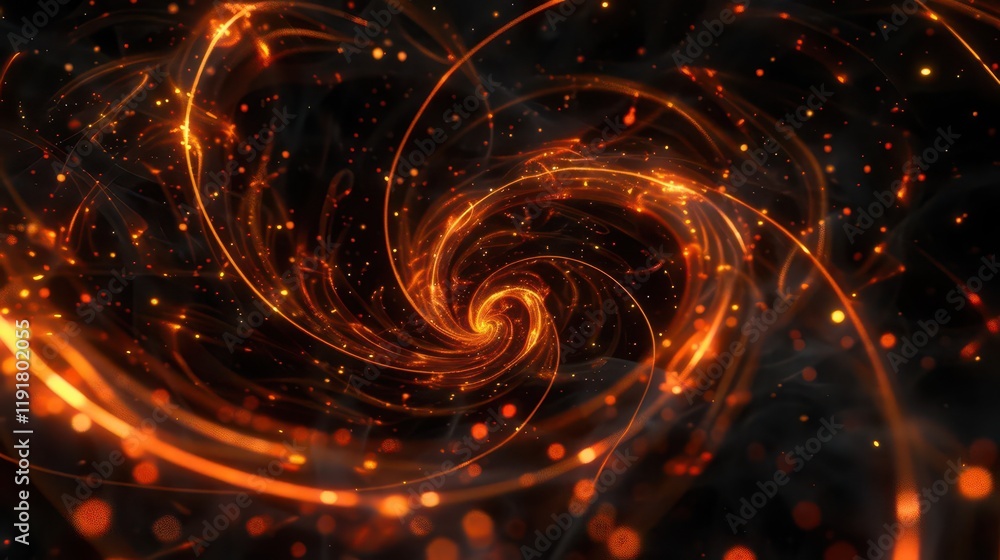 Obraz premium A swirling vortex of glowing orange particles against a dark background, evoking a cosmic feel.