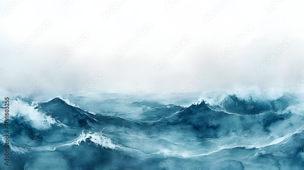Obraz premium Abstract Painting of Ocean Waves Under a Misty Sky