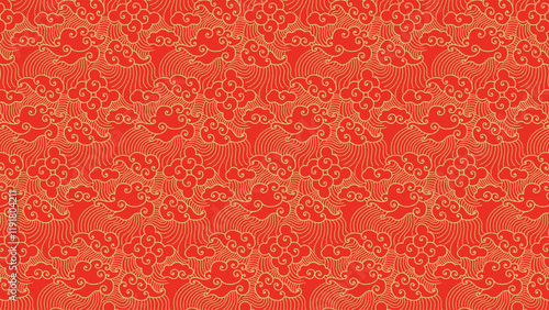 Chinese pattern texture with abstract clouds with red background
