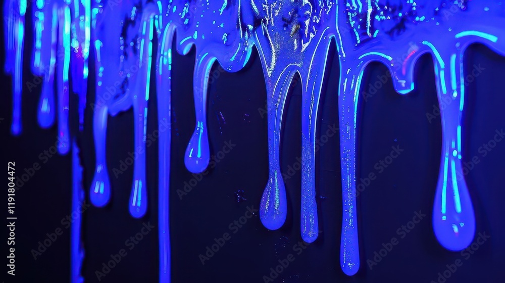 Naklejka premium A close-up of blue paint dripping down a surface, creating a vibrant, artistic effect.