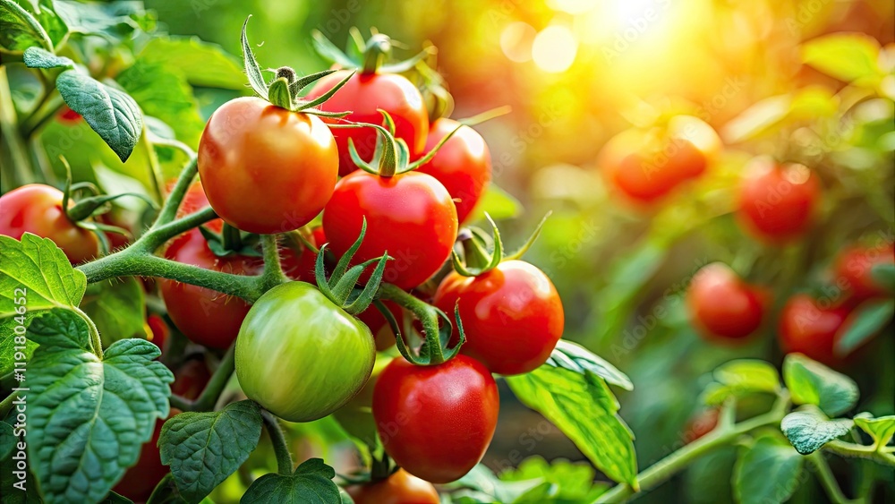 Close-Up Cherry Tomato Garden Photography: Vibrant Red Tomatoes Growing on Vine Close-Up Cherry Tomato Garden Photography: Vibrant Red Tomatoes Growing on Vine
