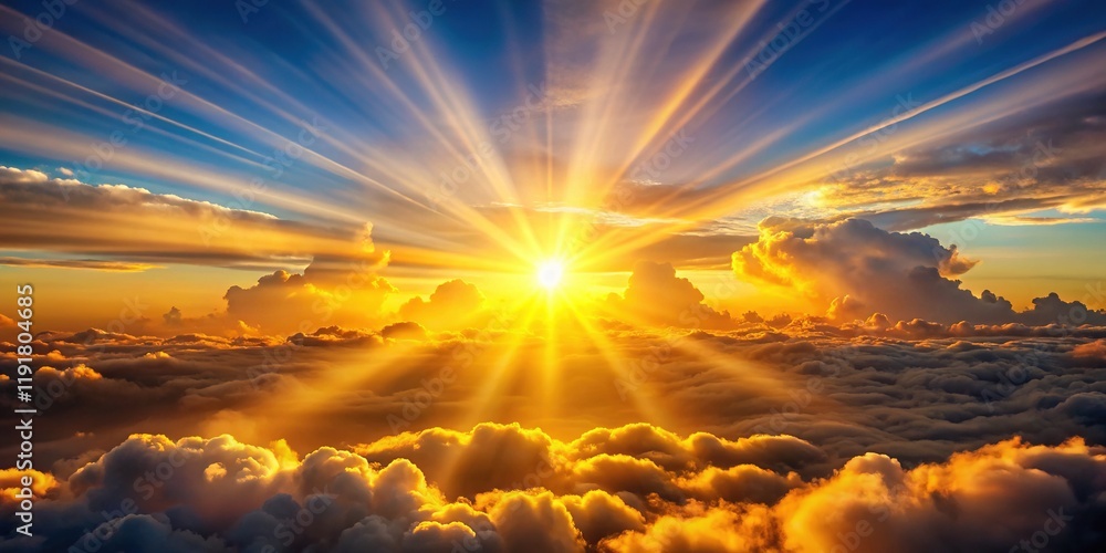 Golden Sunset Rays Piercing Fluffy Clouds - Breathtaking Horizon Landscape Golden Sunset Rays Piercing Fluffy Clouds - Breathtaking Horizon Landscape