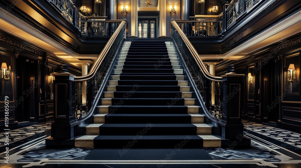 Obraz premium Grand Mansion Staircase, Elegant Interior, Lobby, Luxury