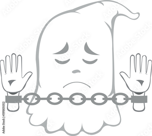 vector illustration character ghost cartoon, slave or prisoner handcuffed with chains