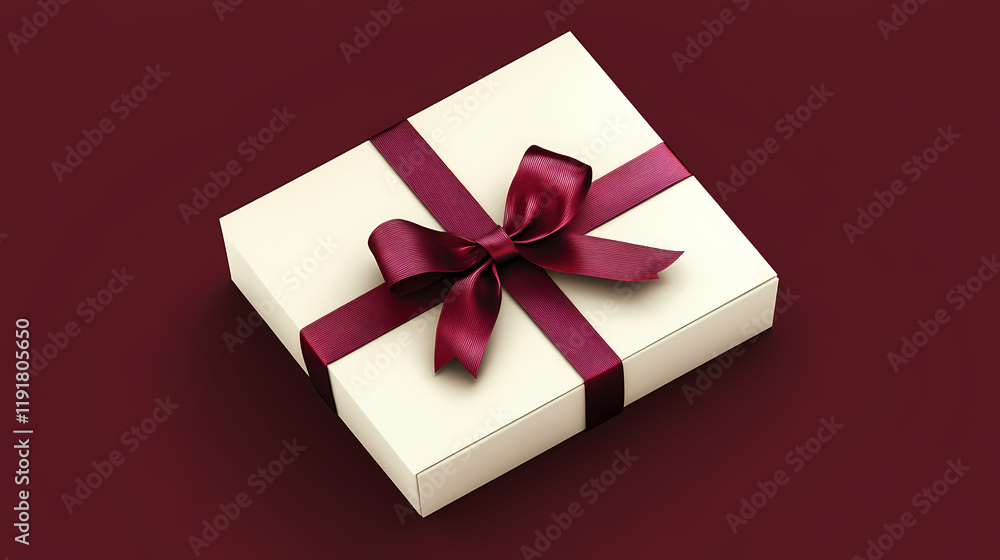 Blank white gift box open or top view of white present box tied with red ribbon bow isolated on dark red background with shadow minimal conceptual 3d rendering. Shadowfern. Illustration Blank white gift box open or top view of white present box tied with red ribbon bow isolated on dark red background with shadow minimal conceptual 3d rendering. Shadowfern. Illustration