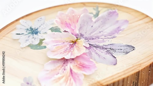 floral watercolor wooden decoration slice wood tree texture wooden cut circle isolated nature timber log brown stump trunk material section ring shell old white pattern natural abstract round ring photo