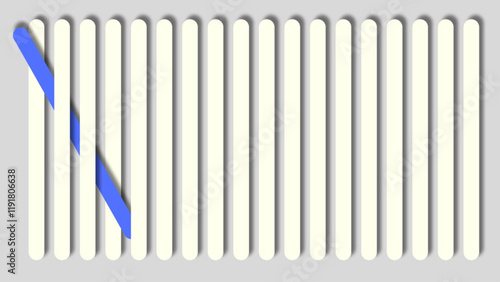 Pale White Sticks Build an Enticing Pattern With Depth and Elegance Against Neutral Grey Tone. With Blue Stick.