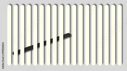 Overlapping Lines of White Rods Create a Dynamic Abstract Design Evoking Simplicity and Precision. With Black Stick.