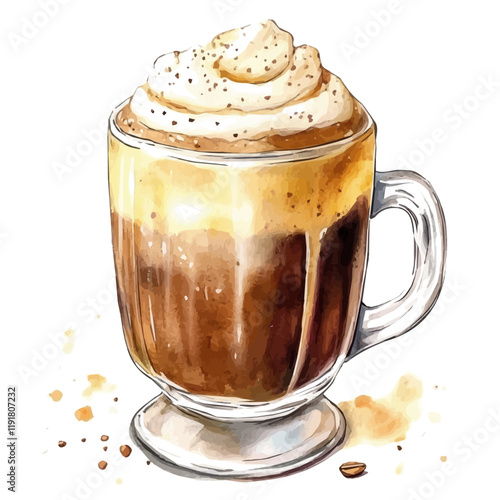 A watercolor of butter coffee, isolated on a white background. Butter Coffee vector.
