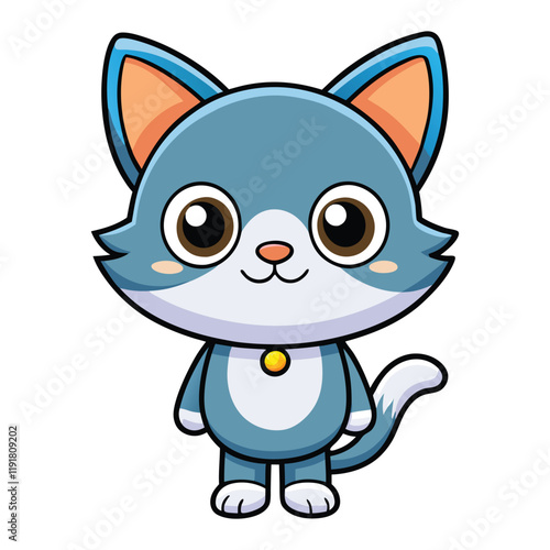 little cute cat cartoon character white background.