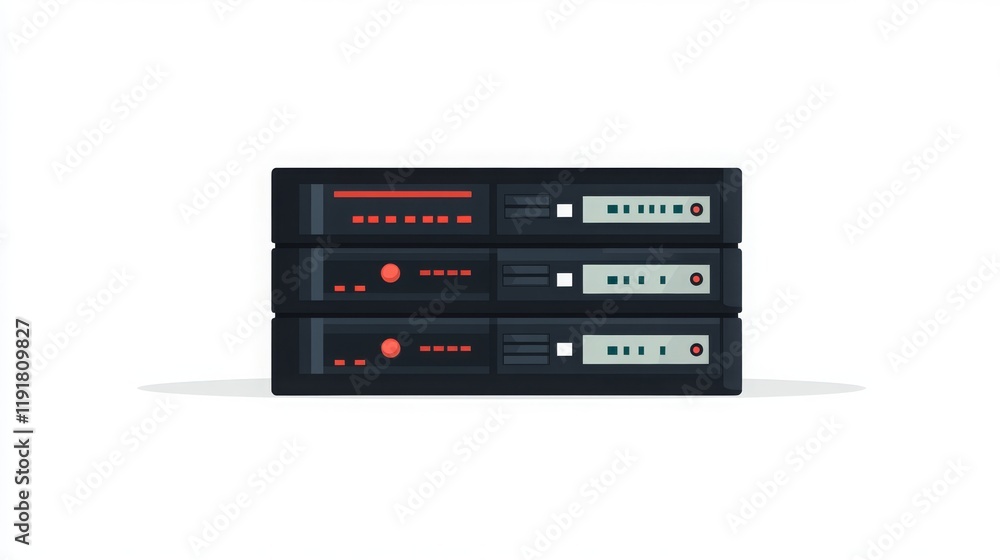 Fototapeta premium Modern Server Stacks in Flat Design for Technology and Data Management Concepts, Emphasizing Networking, Storage, and Security Solutions