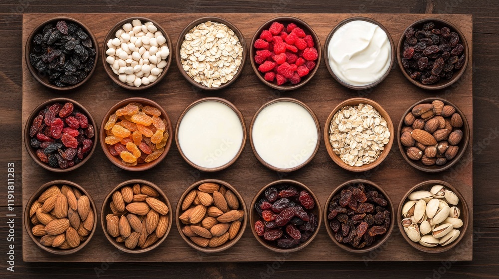 Colorful Snack Platter with Nuts, Dried Fruits, and Yogurt Arrangements Colorful Snack Platter with Nuts, Dried Fruits, and Yogurt Arrangements