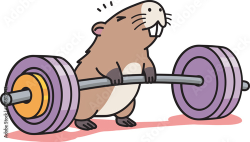 Cute capybara lifting the barbell drawing illustration